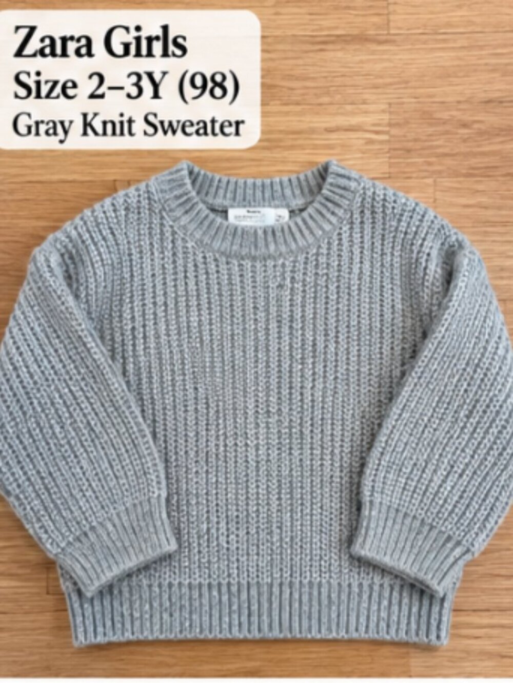 Zara Girls Gray Chunky Knit Sweater – Size 2–3Y (98)